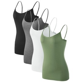 Air Curvey Women Camisole Tank Top Adjustable Straps Soft Basic Undershirts 4 Pack Layering Summer Tops Black Darkgray White Ar Green L