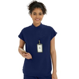 Kitmaz Medical Scrub Tops for Women - Soft Stretch Mandarin Collar Oversized Fit Scrub Shirts with 3 Pockets Navyblue