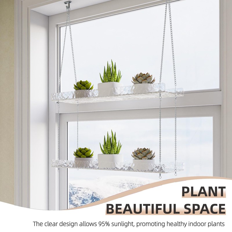 Sturdy Water-Ripple Window Plant Shelves, Clear Acrylic Window Plant Hanger,