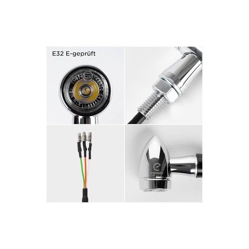 evermotor CNC Chrome Mini Motorcycle LED Indicator, 12 V, Pack