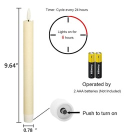 Wondise Ivory Flameless Taper Candles with Timer, 6 Pack Battery Operated LED Flickering 3D Flame Real Wax Candle, Christmas Thanksgiving Fireplace Decorations