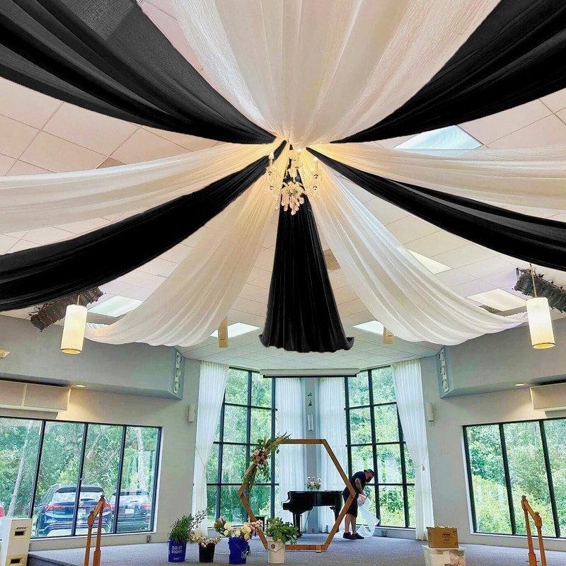 MODFUNS Black Wedding Arch Draping Fabric 5x20ft 4 Panels Chiffon