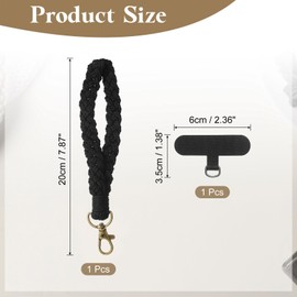 PATIKIL Boho Macrame Keychain, Handmade Wristlet Bracelet Keychain Keyring Holder Key Wrist Lanyard Phone Wrist Strap with T-shaped Pad for Women Girls, Black