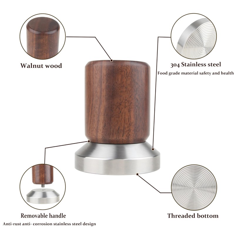 Doria Espresso Coffee Tamper with Walnut Handle - 58mm Portafilter