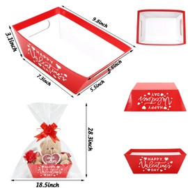 JarThenaAMCS 12 Pack Happy Valentine's Day Basket for Gifts Empty with Cellophane Bag & Ribbon Bow Red Paper Gift Wrapping Basket for Wedding Anniversary Party Supplies
