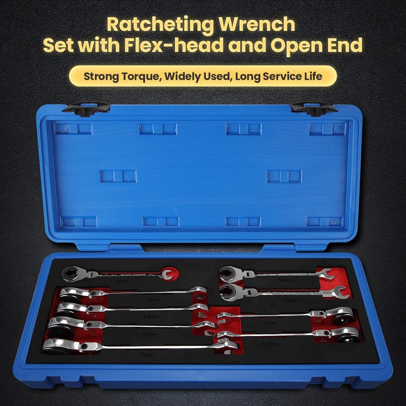 Anbull Ratcheting Combination Wrench with Open Flex head, 6PCS SAE