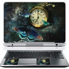 Meffort Inc 17 17.3 Inch Laptop Notebook Skin Sticker Cover Art Decal (Included 2 Wrist pad) - Clock Butterflies