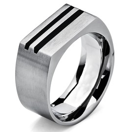 Men's Bold Titanium Pinky Ring Bands with Resin Inlay, Brushed Finish Comfort Fit 10mm Size 9