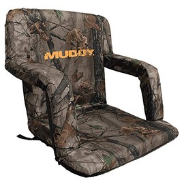 MUDDY Deluxe Stadium Bucket Chair - Rugged Durable Portable Versatile Outdoor Hunting Seat with Built-in Armrests & Cushioned Bench Seat with Padded Backrest | Attaches to 5 / 6 Gallon Bucket
