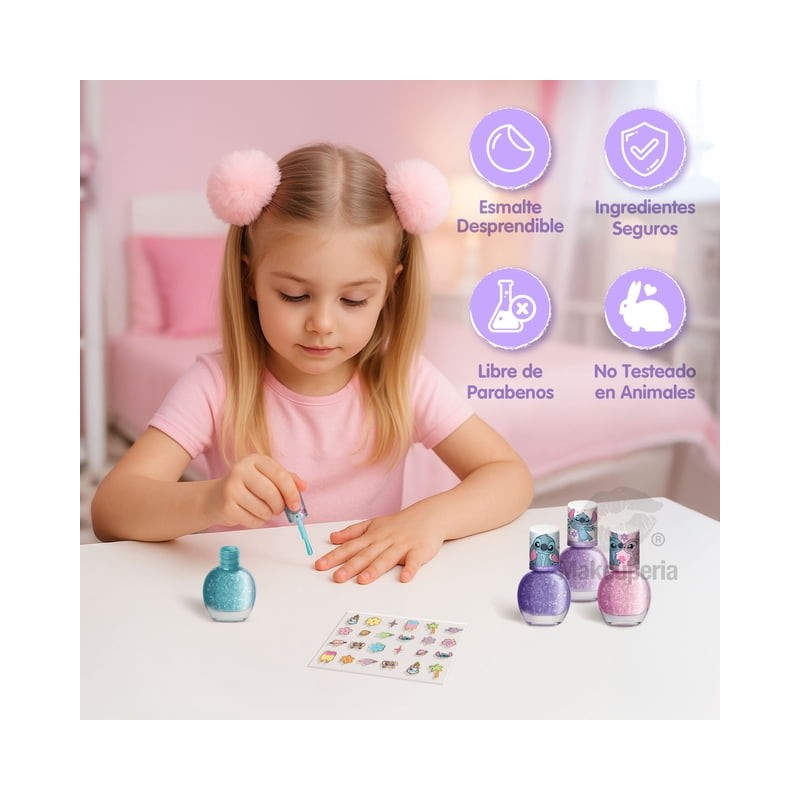 Cosmetic Set Stitch con Esmaltes y Brillos Labiales, Caja de