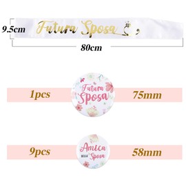 FLOFIA 12 pieces 1 bridal sash with 1 head veil, 1 bride badge, 9 bride team badges