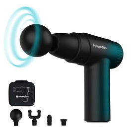 Homedics NOVO Electric Massage Gun, Hand Massager with 4 Attachments and 6 Intensity Levels, Vibration Massager, Massage Gun for Muscle Relaxation