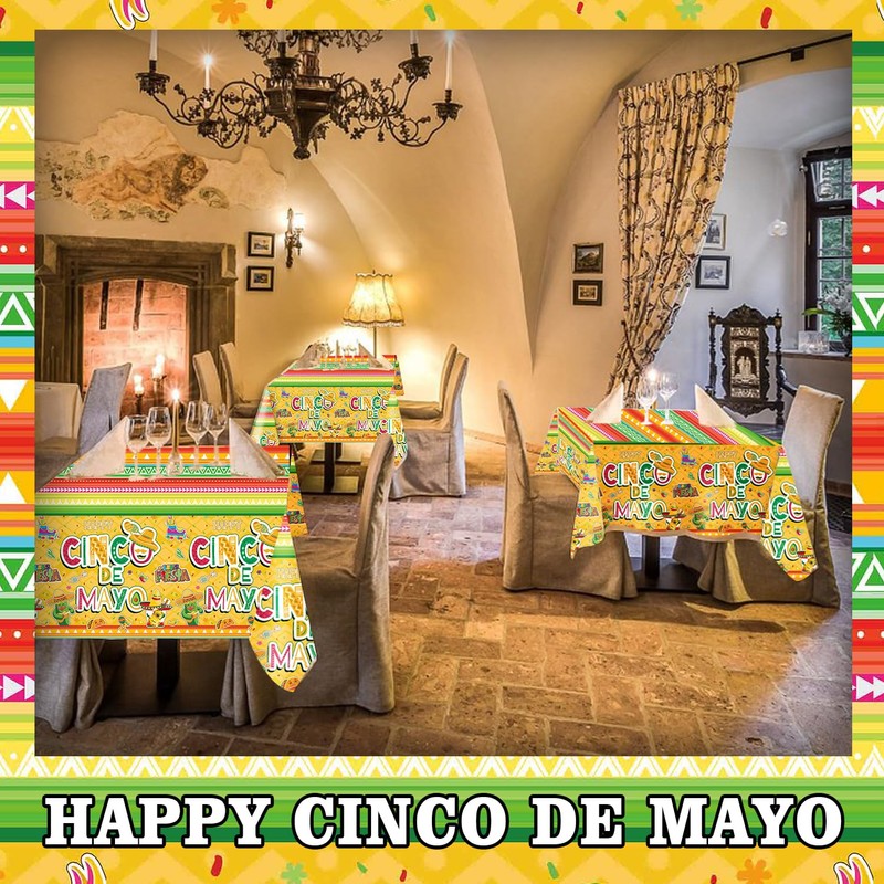 PARSUP 2PCS Cinco de Mayo Disposable Tablecloth Party Supplies, 108