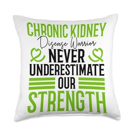 CKD Awareness Month Support Green Ribbon Chronic Kidney Disease Warrior CKD Awareness Survivor Throw Pillow, 18x18, Multicolor