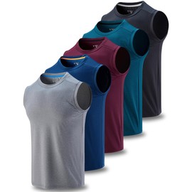 Liberty Imports Pack of 5 Men's Stretch Cool Dry Muscle Tank Tops Athletic Crewneck Sleeveless Workout Shirts (Set 8, Large)