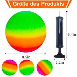 PVC Bouncy Kickball, Pack of 4 Children's Play Ball, PVC Soft Ball for Children with Pump, Multicoloured Rainbow Ball, 8.5 Inch Rainbow Playground Balls, Beach Ball, Softball for Indoor and Outdoor
