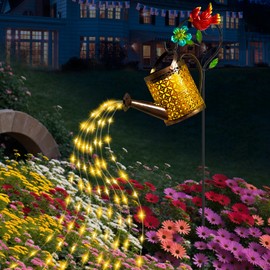 Ostritec Solar Lights Outdoor, Solar Watering Can with Cascading Lights, Metal Watering Can with Cardinal Shepherd Hook, Solar Lantern Decor for Garden Yard Patio, Gardening Gifts for Women