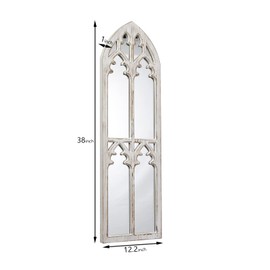 Sintosin Farmhouse Wood Frame Arched Window Mirror 12 x 38 inches, Hanging Distressed White Rustic Cathedral Hallway Mirrors for Wall, Decorative Long Mirrors for Wall Decor Living Room Entryway