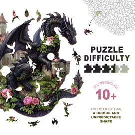 Wooden Puzzles for Adults - Challenging Dragon on The Castle Adult Puzzle, Unique Animal Shaped Wooden Jigsaw Puzzles for Adults, Creative Gifts Family Games 11.1 * 11.4in 183pcs