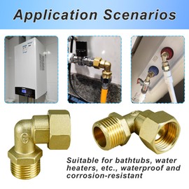 Solid Brass Elbow 1/2" Male to 1/2" Female Connectors 90 Degree With Washers 2 Pieces