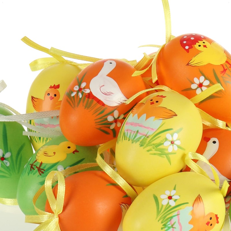 com-four® Easter Eggs in Bright Colours and Designs with Ribbon