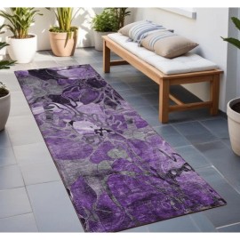 Homeroots 2' X 8' Purple Abstract Washable Indoor Outdoor Runner Rug