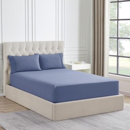 Denim Flannel Fitted Sheet - Full Elastic & Corner Straps - Soft & Breathable