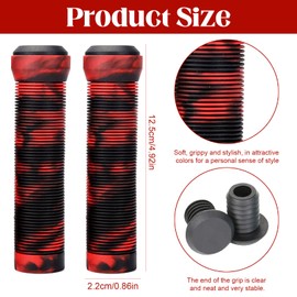 Mikqky Pack of 2 Scooter Grips 125 mm, Bicycle Grip Cover Made of Rubber, Mixed Colour Handlebar Grips, Non-Slip Bicycle Grips, Handlebar Grips for Pro Stunt Scooter, for BMX MTB Bike (Black Red)