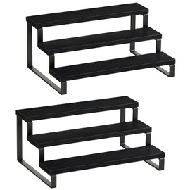 Giikin 3 Tier Spice Rack, Set of 2 Spice Rack Cabinet Organizer Shelf, Wooden Spice Rack for Countertop, Kitchen Counter Storage Shelves Cupcake Stand Holder Display Stand, Black