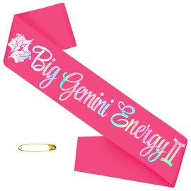 JXYCBZYing Big Gemini Energy Sash with Iridescent Foil, Hot Pink Zodiac Gemini Birthday Sash, May June Birthday Sashes, Horoscope, Astrology Birthday Party Decorations, Ideas, Gifts, Jokes and Favors
