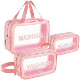 LEcylankEr Cosmetic Bag Transparent 3-Piece Makeup Bag Waterproof Transparent Toiletry Bag Travel Set, pink