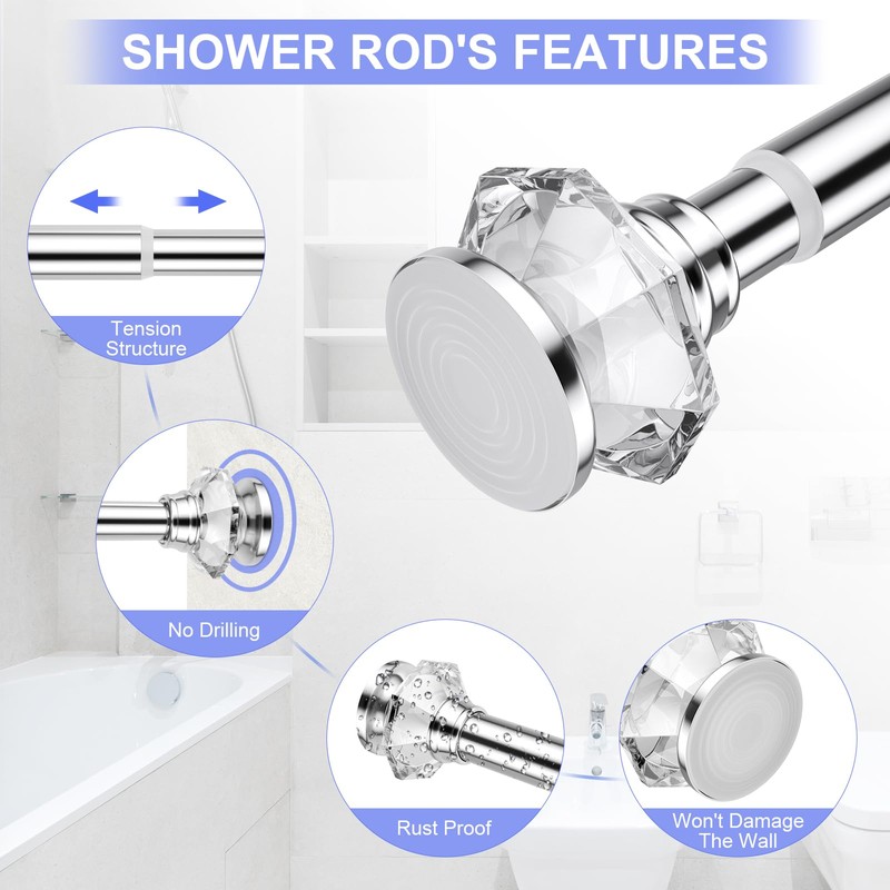 Shower Rod-EUPLAR Shower Curtain Rod, 43-72 Inches Adjustable Spring Tension