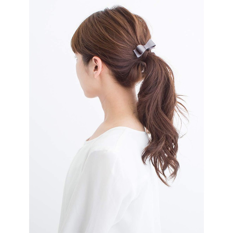 VINGTAINE H7270-GY Grosgrain Ribbon Pony Hook Hair Cuff, Basic, Elegant,