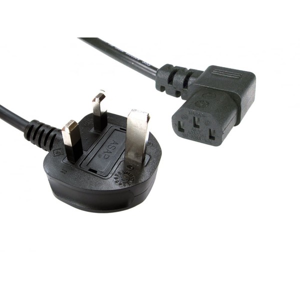 1.8 Metre Moulded Black c13 Right angled Kettle Lead 90