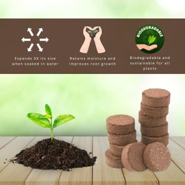Jiaz Enterprises Compressed Coco Coir Fiber Grow Medium -50 MM Discs - 10 Pack - Organic Coconut Coir Seed Starting Discs -Coconut Fiber Seedling Soil for House Plants, Potting Soil & Indoor Plants