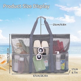 BOZIEE Large Beach Bag XXL Mesh Beach Bag Women's Shopper Travel Bag with Zip Beach Tote Bag for Beach Travel Shopping Picnic, gray, XXL