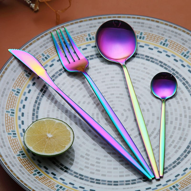Kyraton Rainbow Cutlery Set 24 Pieces, Stainless Steel Flatware Set,