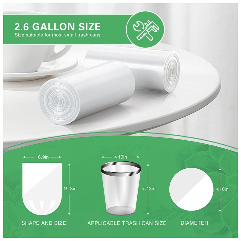 108 Count Small Trash Bags, 2.6 Gallon Mini Garbage Can