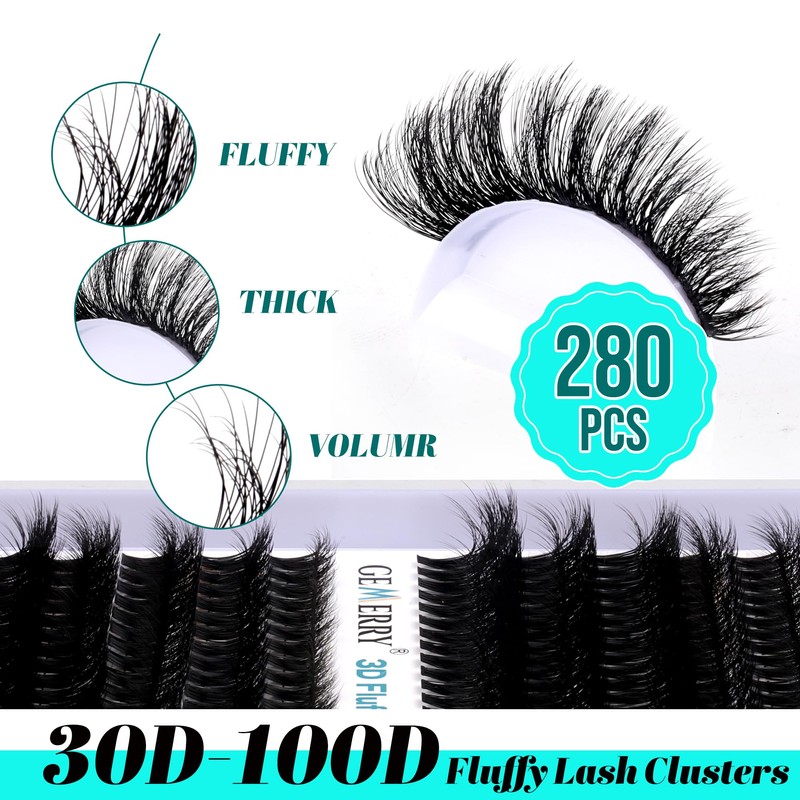 Individual Eyelashes, 3D Effect, 30D/40D DIY Cluster Eyelashes, 0.07 D