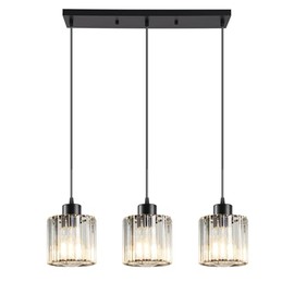ROCUNSI 3 Light Pendant Lighting for Kitchen Island, Black Hanging Light Fixture for Ceiling, Farmhouse Dining Room Lights for Bedroom, Hallway, Modern Glass Chandelier, E26 Base, Bulbs Not Included