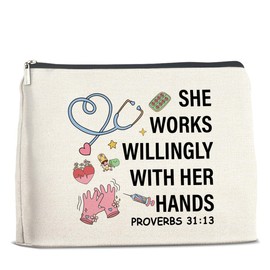UPNEGE Nurse Makeup Bag Gifts for Women, RN Nurse Practitioner Nursing Assistant Christian Gifts Proverbs 31:13 Cosmetic Bag Zipper Pouch