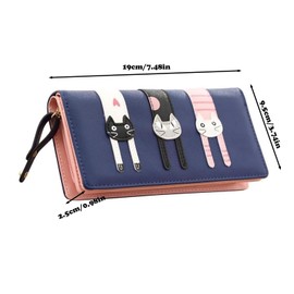 Spldsun Cartoon Cat Purse, Women's Small, Cat Decoration Purse, Long Wallet, Gift for Girls (Royal Blue), blue, cartoonish