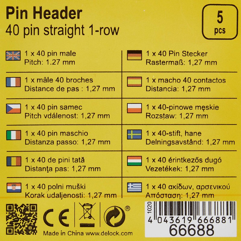Delock Pin Header 40 Pin 1.27mm Pitch 1 Row Straight