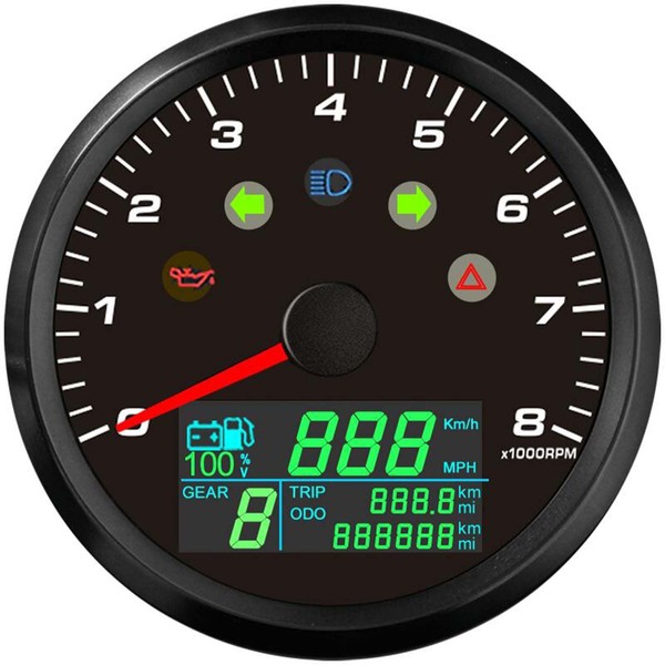 MH 85mm 3-3/8" Motorcycle Gauge 8000RPM Tachometer Speedometer 0-299 MPH/KM