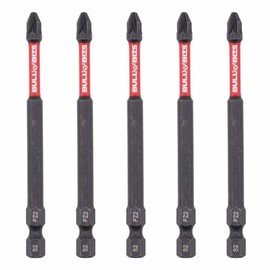 5X Bull Bits 90mm PZ2 Impact Screwdriver Bits Set – Pozi Pozidriv, Shock Zone, S2 Steel, Torsion Zone