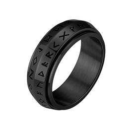 Nanafast 8mm Viking Spinner Ring for Men Women Stainless Steel Viking Rings for Men Double Line Viking Rune Fidget Rings Black/Silver/Gold/Retro Men's Viking Jewelry Gift-Black-7