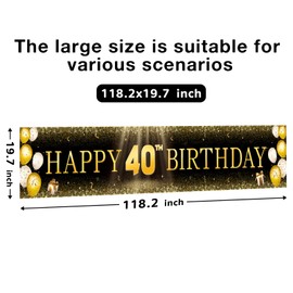 TZSS 40th Birthday Decorations for Men Women, Black and Gold Happy 40th Birthday Banner Yard Signs, 40th Birthday Indoor Outdoor Party Decorations（118" X 20"）