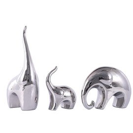 Silver Elephant Statue Home Decor, Ceramic Elephant Figurines Set of 3, Elephant Sculpture Family Statue Elephant Decor for Home Living Room Bedroom Office Desk, Elephant Gifts for Women Adults, Mom