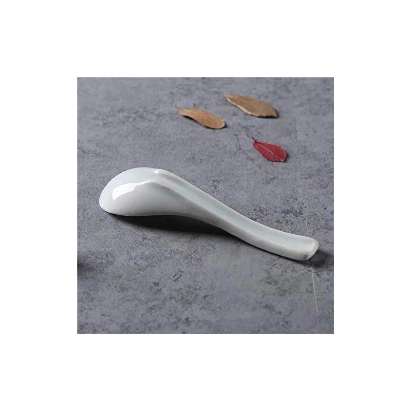 Ceramic Soup Spoons set, Chinese Style Glaze Porcelain Rice Spoons,