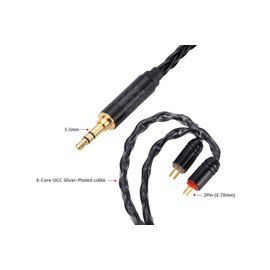 Alphatec 3.5mm to 2Pin (0.78mm) IEM Cable, 8-Core OCC Silver-Plated HiFi Earbud Cable, Ultra-Soft Earphone Cable, for In Ear Monitor, 4.3ft Black